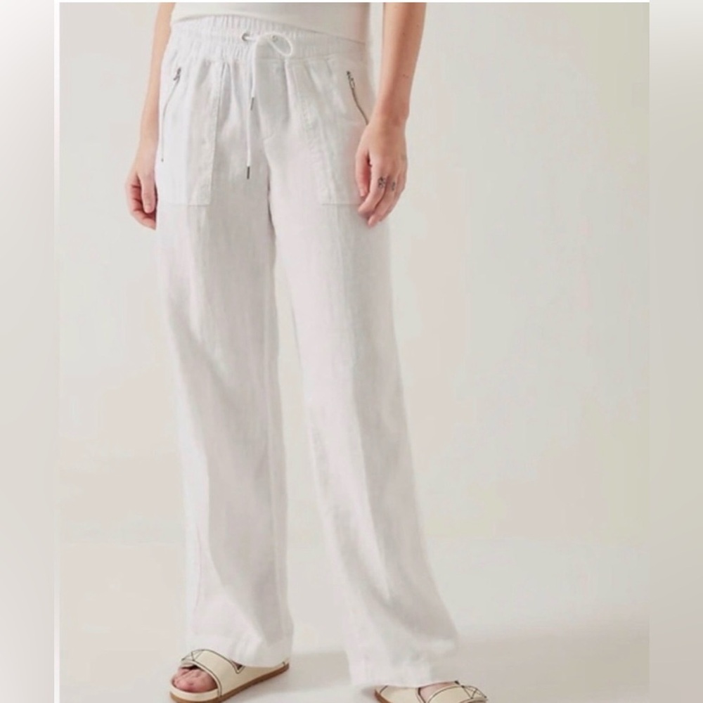 Athleta Cabo Linen Wide Leg Pant in white.